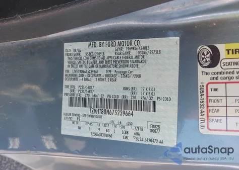 2007 Ford Mustang V6 Deluxe/V6 Premium z USA, uszkodzony, nr VIN 1ZVHT80N675239664